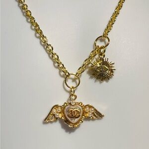 Gold Winged Heart Pendant Necklace